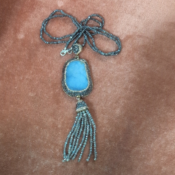 Jewelry - Turkish Blue Druzy Pendant Necklace
